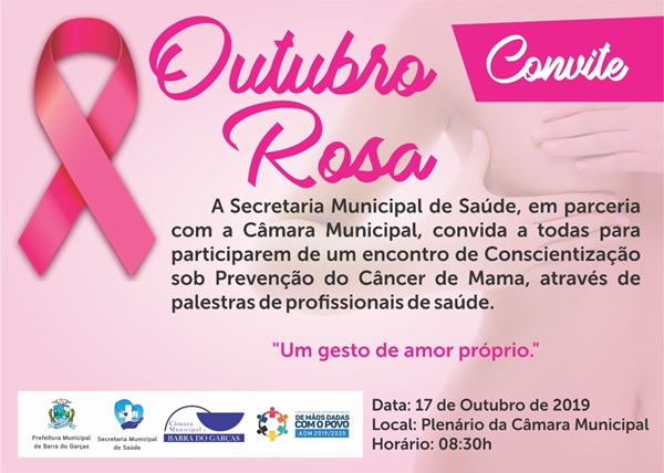 Câmara e Secretaria de Saúde promovem nesta quinta encontro Outubro Rosa