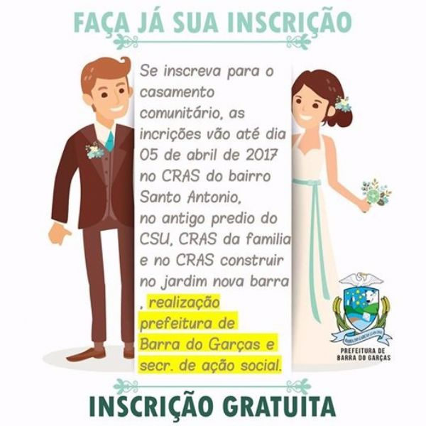 Hoje é o último dia para Inscrição no casamento comunitário 2017