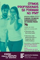 IFMT de Barra do Garças está com vagas abertas para cursos técnicos